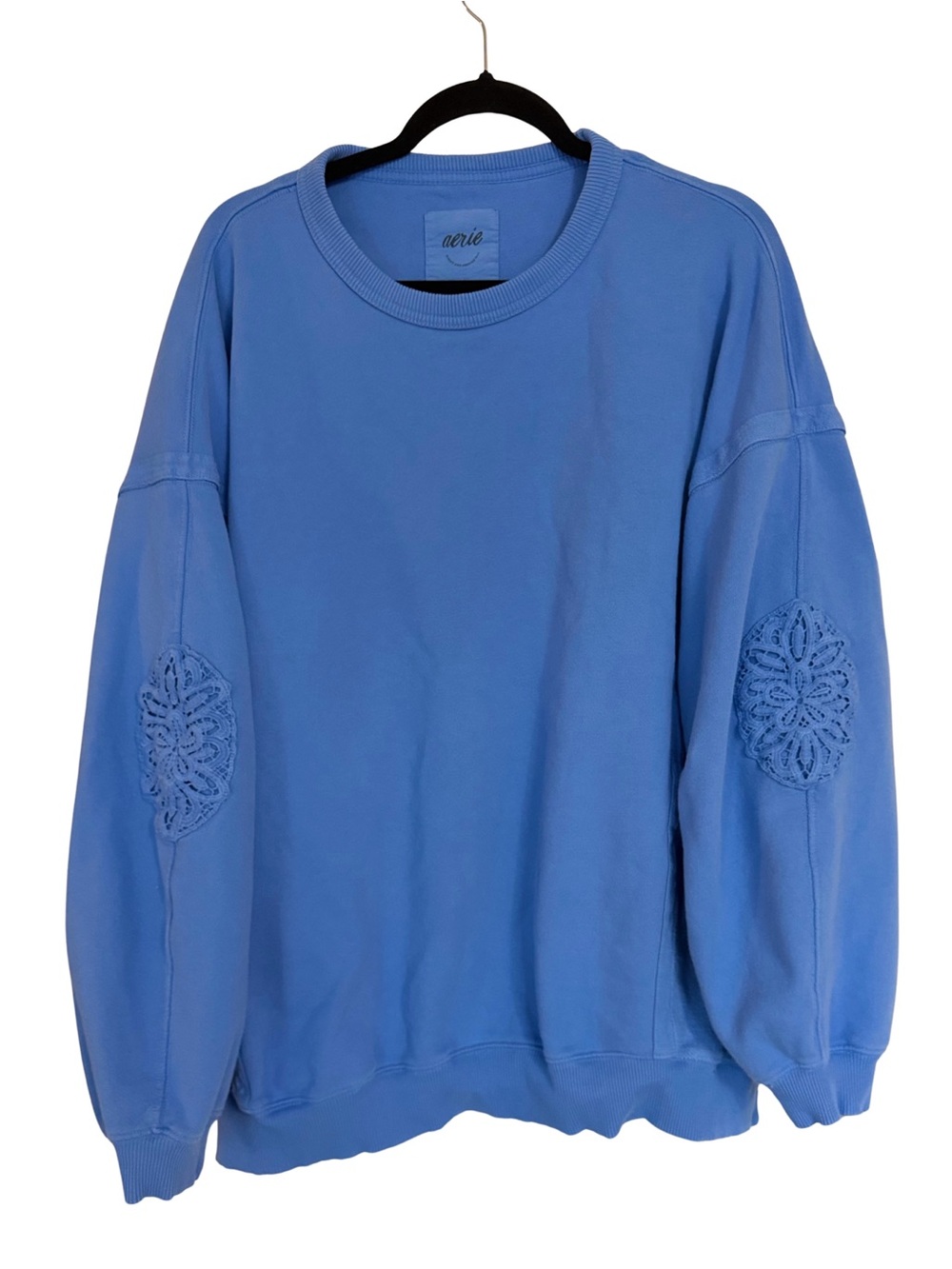 Aerie Oversized Sweatshirt Crochet Lace Elbow Patch Pullover Size XL